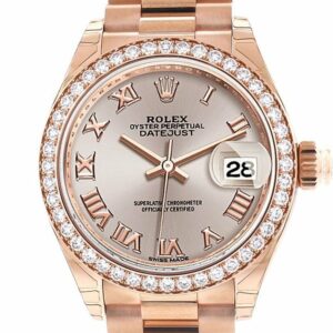 Rolex Datejust 28 Sundust Roman Dial Diamond Bezel Rose Gold President Ladies Watch 279135Rbr / None