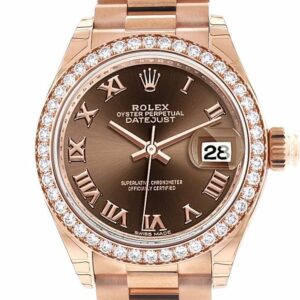 Rolex Datejust 28 Chocolate Roman Dial Diamond Bezel Rose Gold President Ladies Watch 279135Rbr /