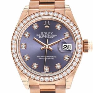 Rolex Datejust 28 Aubergine Diamond Dial Bezel Rose Gold President Ladies Watch 279135Rbr / None