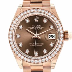 Rolex Datejust 28 Chocolate Diamond Dial Bezel Rose Gold President Ladies Watch 279135Rbr / None