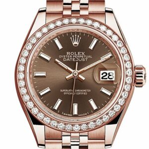 Rolex Datejust 28 Chocolate Dial Diamond Bezel Rose Gold Jubilee Ladies Watch 279135Rbr / None