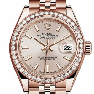 Rolex Datejust 28 Sundust Dial Diamond Bezel Rose Gold Jubilee Ladies Watch 279135Rbr / None