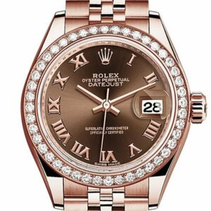 Rolex Datejust 28 Chocolate Roman Dial Diamond Bezel Rose Gold Jubilee Ladies Watch 279135Rbr / None