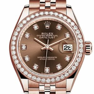 Rolex Datejust 28 Chocolate Diamond Dial Bezel Rose Gold Jubilee Ladies Watch 279135Rbr / None