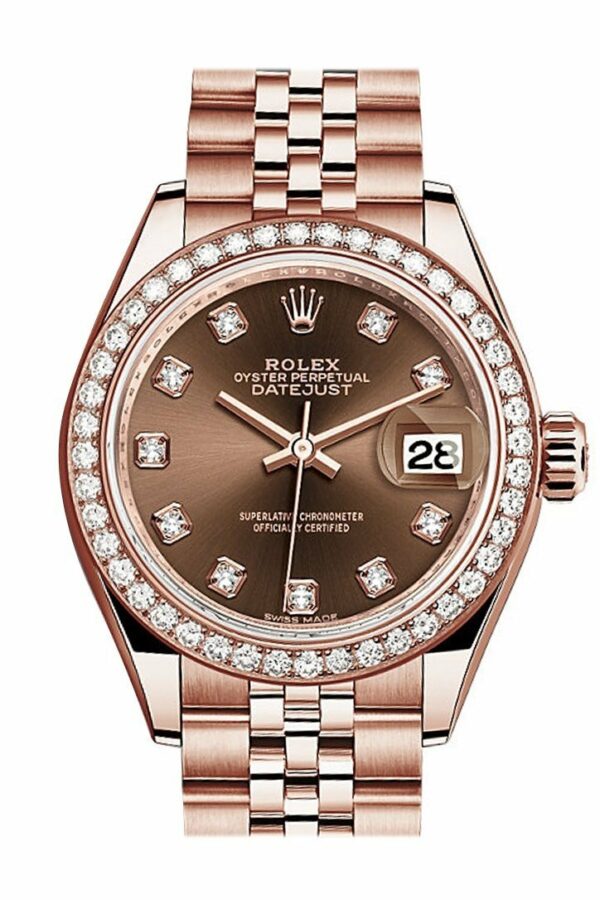 Rolex Datejust 28 Chocolate Diamond Dial Bezel Rose Gold Jubilee Ladies Watch 279135Rbr / None