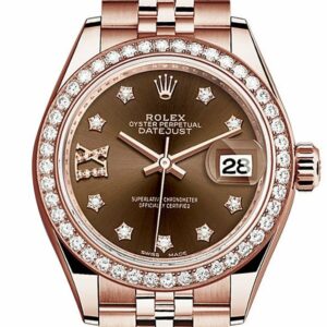 Rolex Datejust 28 Chocolate 9 Diamonds Set In Star Dial Diamond Bezel Rose Gold Jubilee Ladies Watch