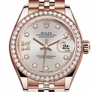 Rolex Datejust 28 Sundust 9 Diamonds Set In Star Dial Diamond Bezel Rose Gold Jubilee Ladies Watch