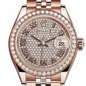 Rolex Datejust 28 Diamond Paved Roman Dial Bezel Rose Gold Jubilee Ladies Watch 279135Rbr / None