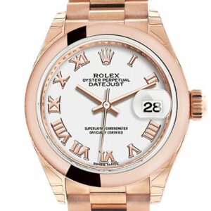 Rolex Datejust 28 White Roman Dial Rose Gold President Ladies Watch 279165 / None