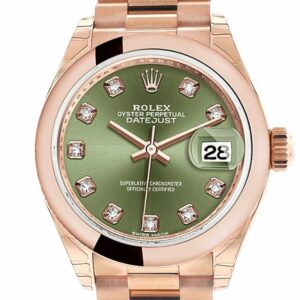 Rolex Datejust 28 Olive Green Diamond Dial Rose Gold President Ladies Watch 279165 / None