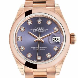 Rolex Datejust 28 Aubergine Diamond Dial Rose Gold President Ladies Watch 279165 / None