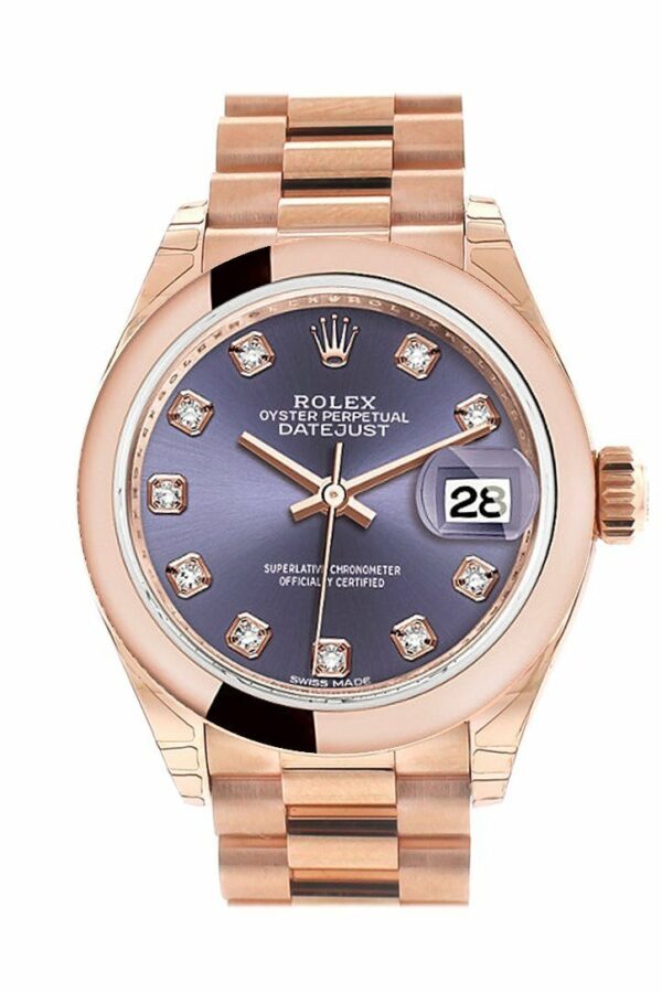 Rolex Datejust 28 Aubergine Diamond Dial Rose Gold President Ladies Watch 279165 / None