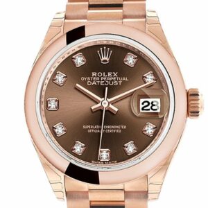 Rolex Datejust 28 Chocolate Diamond Dial Rose Gold President Ladies Watch 279165 / None