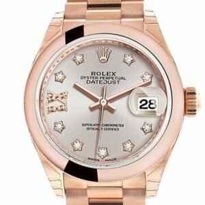 Rolex Datejust 28 Sundust 9 Diamonds Set In Star Dial Rose Gold President Ladies Watch 279165 / None