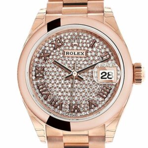 Rolex Datejust 28 Chocolate Dial Rose Gold Jubilee Ladies Watch 279165 Diamond / None