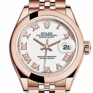 Rolex Datejust 28 White Roman Dial Rose Gold Jubilee Ladies Watch 279165 / None