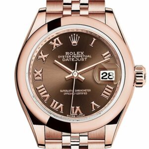 Rolex Datejust 28 Chocolate Roman Dial Rose Gold Jubilee Ladies Watch 279165 / None