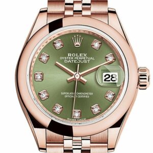 Rolex Datejust 28 Olive Green Diamond Dial Rose Gold Jubilee Ladies Watch 279165 / None