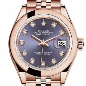 Rolex Datejust 28 Aubergine Diamond Dial Rose Gold Jubilee Ladies Watch 279165 / None