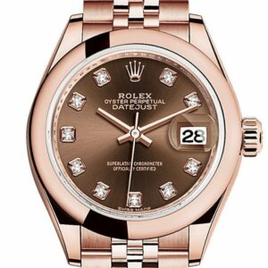 Rolex Datejust 28 Chocolate Diamond Dial Rose Gold Jubilee Ladies Watch 279165 / None