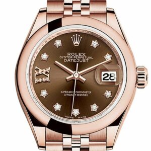 Rolex Datejust 28 Chocolate 9 Diamonds Set In Star Dial Rose Gold Jubilee Ladies Watch 279165 / None