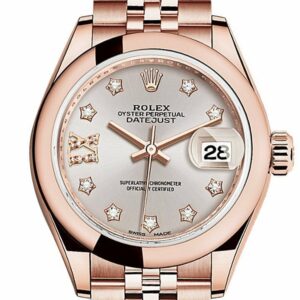 Rolex Datejust 28 Sundust 9 Diamonds Set In Star Dial Rose Gold Jubilee Ladies Watch 279165 / None