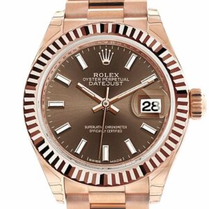 Rolex Datejust 28 Chocolate Dial Fluted Bezel Rose Gold President Ladies Watch 279175 / None