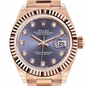 Rolex Datejust 28 Aubergine Diamond Fluted Bezel Dial Rose Gold President Ladies Watch 279175 / None