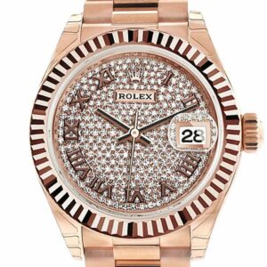 Rolex Datejust 28 Pave Diamond Dial Fluted Bezel Rose Gold President Ladies Watch 279165 / None