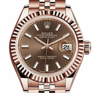 Rolex Datejust 28 Chocolate Dial Fluted Bezel Rose Gold Jubilee Ladies Watch 279175