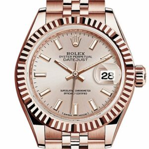 Rolex Datejust 28 Sundust Dial Fluted Bezel Rose Gold Jubilee Ladies Watch 279175 / None