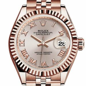 Rolex Datejust 28 Sundust Roman Dial Fluted Bezel Rose Gold Jubilee Ladies Watch 279175 / None