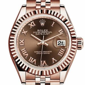 Rolex Datejust 28 Chocolate Roman Dial Fluted Bezel Rose Gold Jubilee Ladies Watch 279175 / None