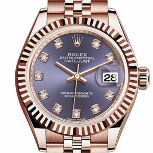 Rolex Datejust 28 Aubergine Diamond Dial Fluted Bezel Rose Gold Jubilee Ladies Watch 279175 / None