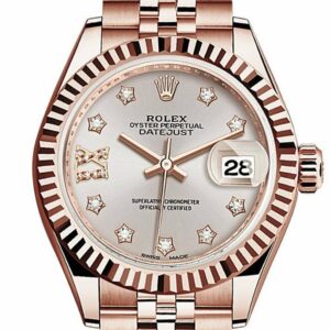 Rolex Datejust 28 Sundust 9 Diamonds Set In Star Dial Fluted Bezel Rose Gold Jubilee Ladies Watch