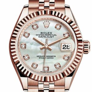 Rolex Datejust 28 Mother Of Pearl Diamond Dial Fluted Bezel Rose Gold Jubilee Ladies Watch 279175 /