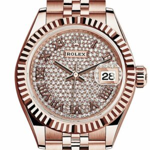 Rolex Datejust 28 Pave Diamond Dial Fluted Bezel Rose Gold Jubilee Ladies Watch 279165 / None