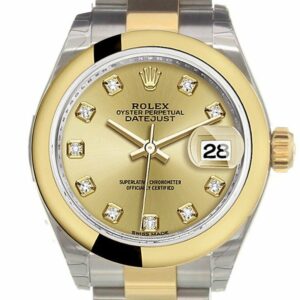 Rolex Datejust 28 Champagne Diamond Dial Yellow Gold Two Tone Ladies Watch 279163