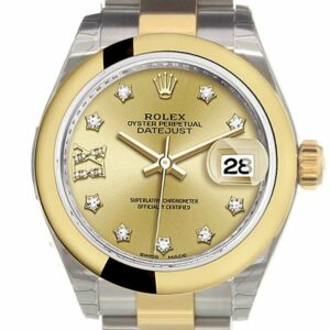 Rolex Datejust 28 Champagne 9 Diamonds Set In Star Dial Yellow Gold Two Tone Ladies Watch 279163