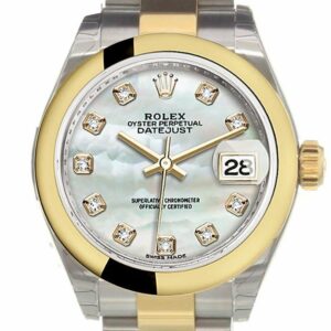 Rolex Datejust 28 Mother Of Pearl 9 Diamonds Set In Star Dial Yellow Gold Two Tone Ladies Watch