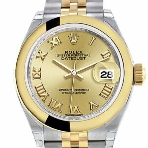 Rolex Datejust 28 Champagne Roman Dial Yellow Gold Two Tone Jubilee Ladies Watch 279163 / None