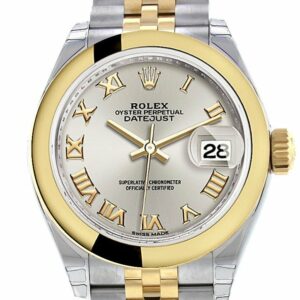 Rolex Datejust 28 Silver Roman Dial Yellow Gold Two Tone Jubilee Ladies Watch 279163 / None