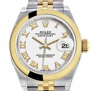 Rolex Datejust 28 White Roman Dial Yellow Gold Two Tone Jubilee Ladies Watch 279163 / None