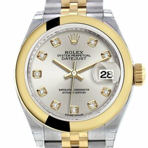 Rolex Datejust 28 Silver Diamond Dial Yellow Gold Two Tone Jubilee Ladies Watch 279163 / None