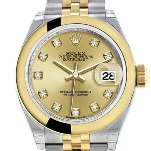 Rolex Datejust 28 Champagne Diamond Dial Yellow Gold Two Tone Jubilee Ladies Watch 279163 / None