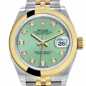 Rolex Datejust 28 Mint Green Diamond Dial Yellow Gold Two Tone Jubilee Ladies Watch 279163 / None