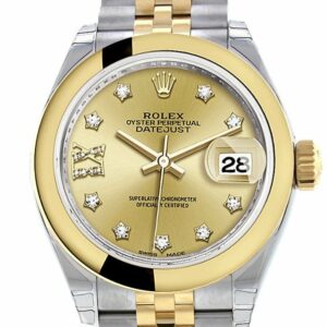 Rolex Datejust 28 Champagne 9 Diamonds Set In Star Dial Yellow Gold Two Tone Jubilee Ladies Watch