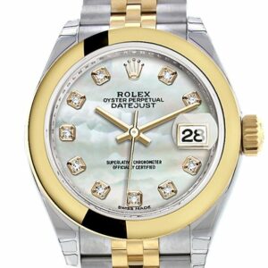 Rolex Datejust 28 Mother Of Pearl Diamond Dial Yellow Gold Two Tone Jubilee Ladies Watch 279163 /