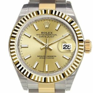 Rolex Datejust 28 Champagne Dial Fluted Yellow Gold Two Tone Ladies Watch 279173