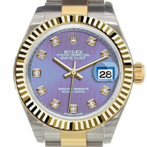 Rolex Datejust 28 Lavender Diamond Dial Fluted Yellow Gold Two Tone Ladies Watch 279173